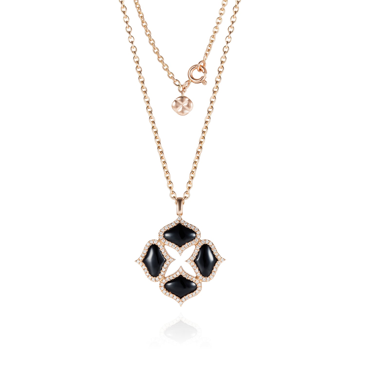 Black Onyx Pendant with Chain in Rose Gold