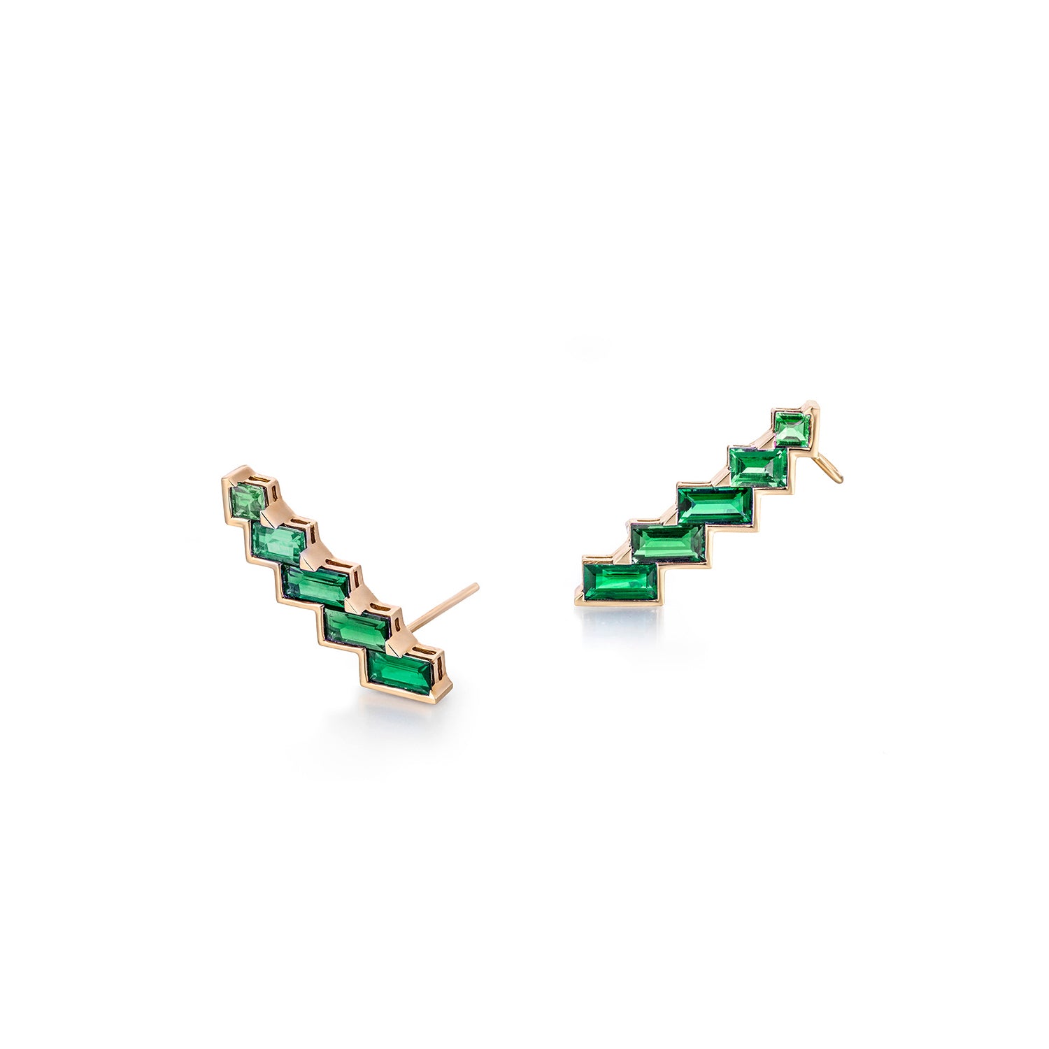 Electric Night - Emerald Horizontal Cuff Earrings