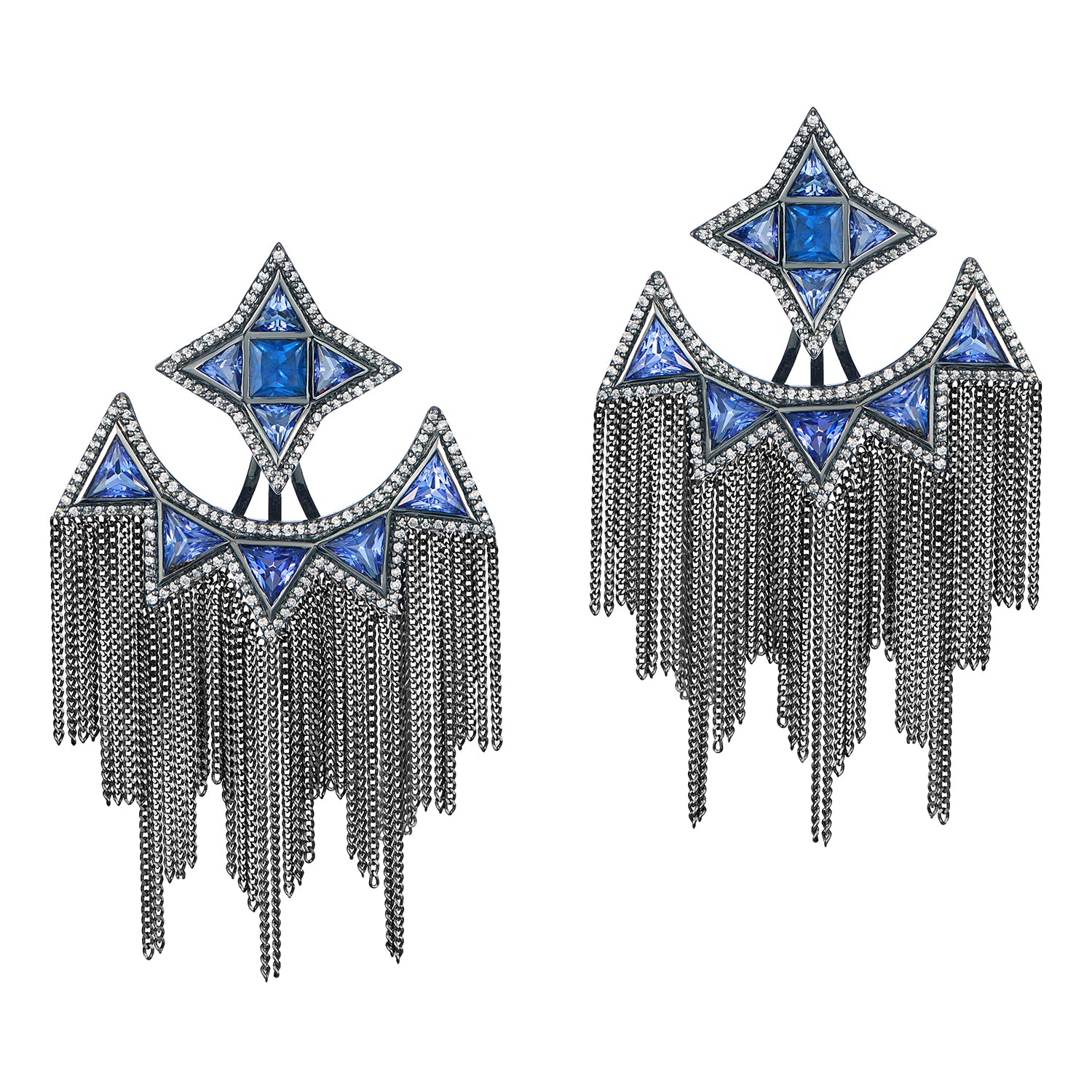 Trinity Studs with Ear Jackets in Black Gold