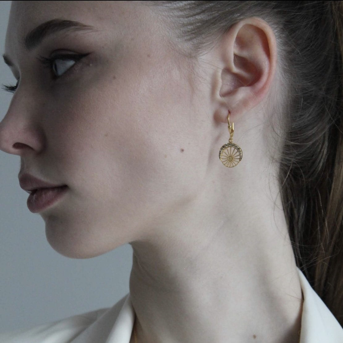 Moonlight Hoop Earrings Gold and Grey Diamond