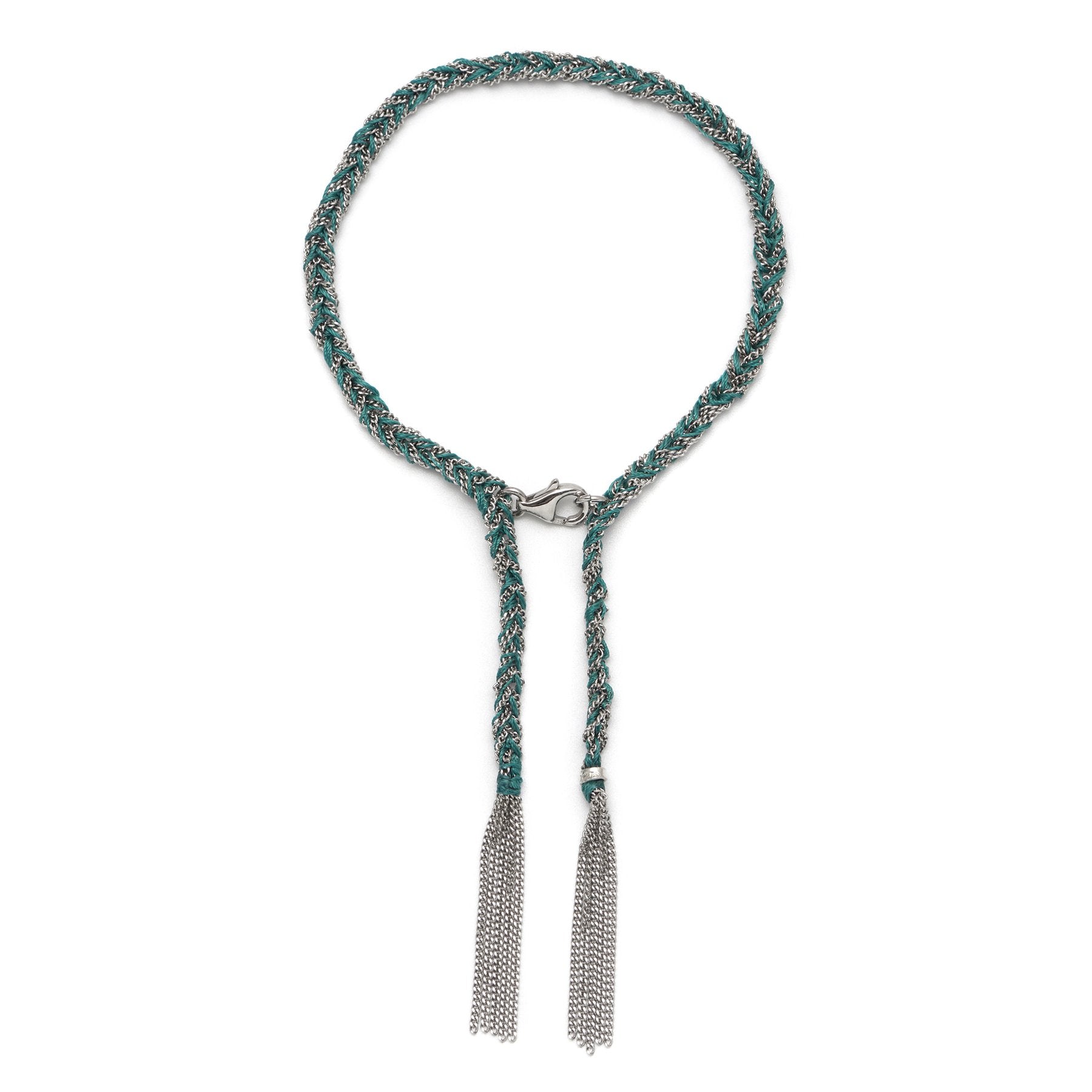 Panama Tassel Bracelet Teal and Silver