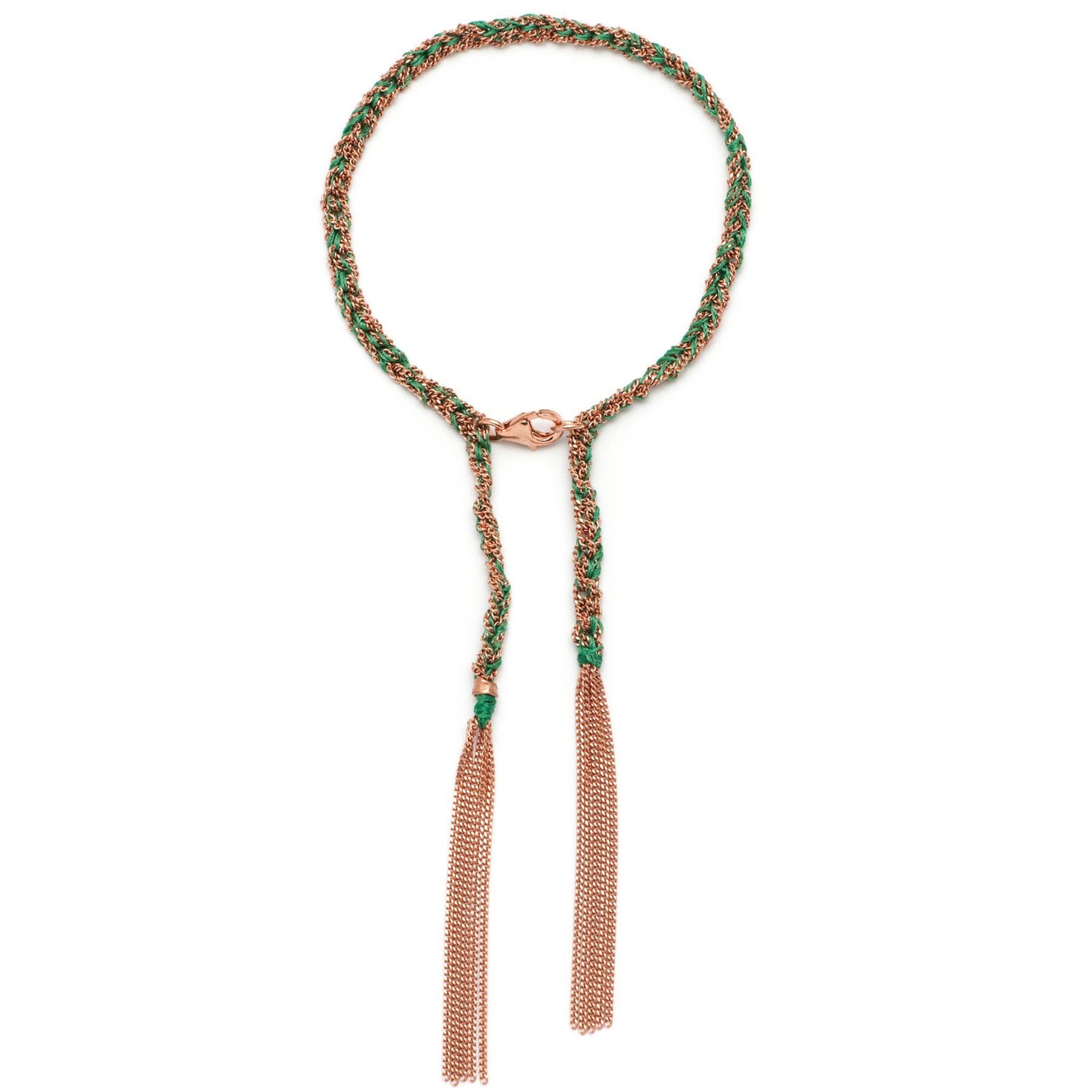 Panama Tassel Bracelet Green and Rose Gold