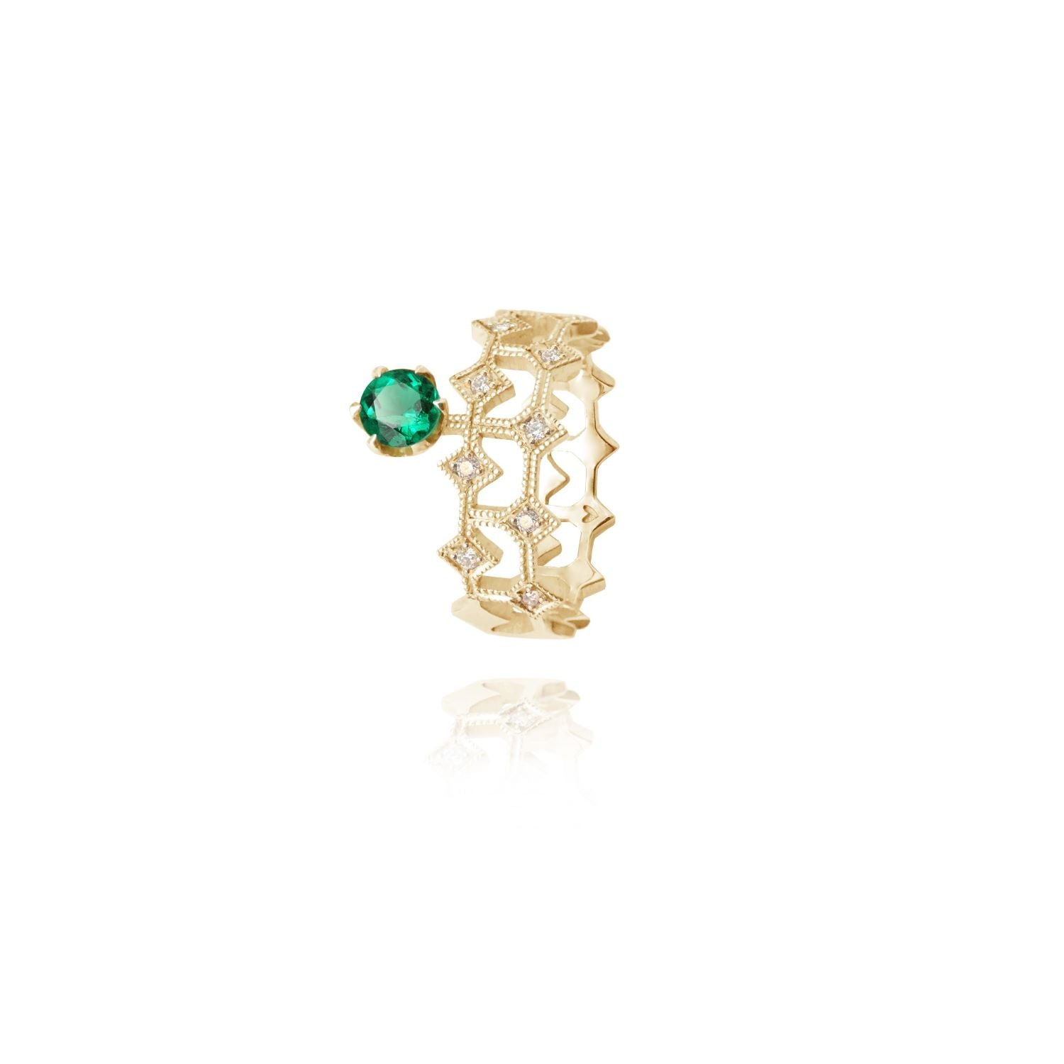 Queen of Life Ring with Side Emerald