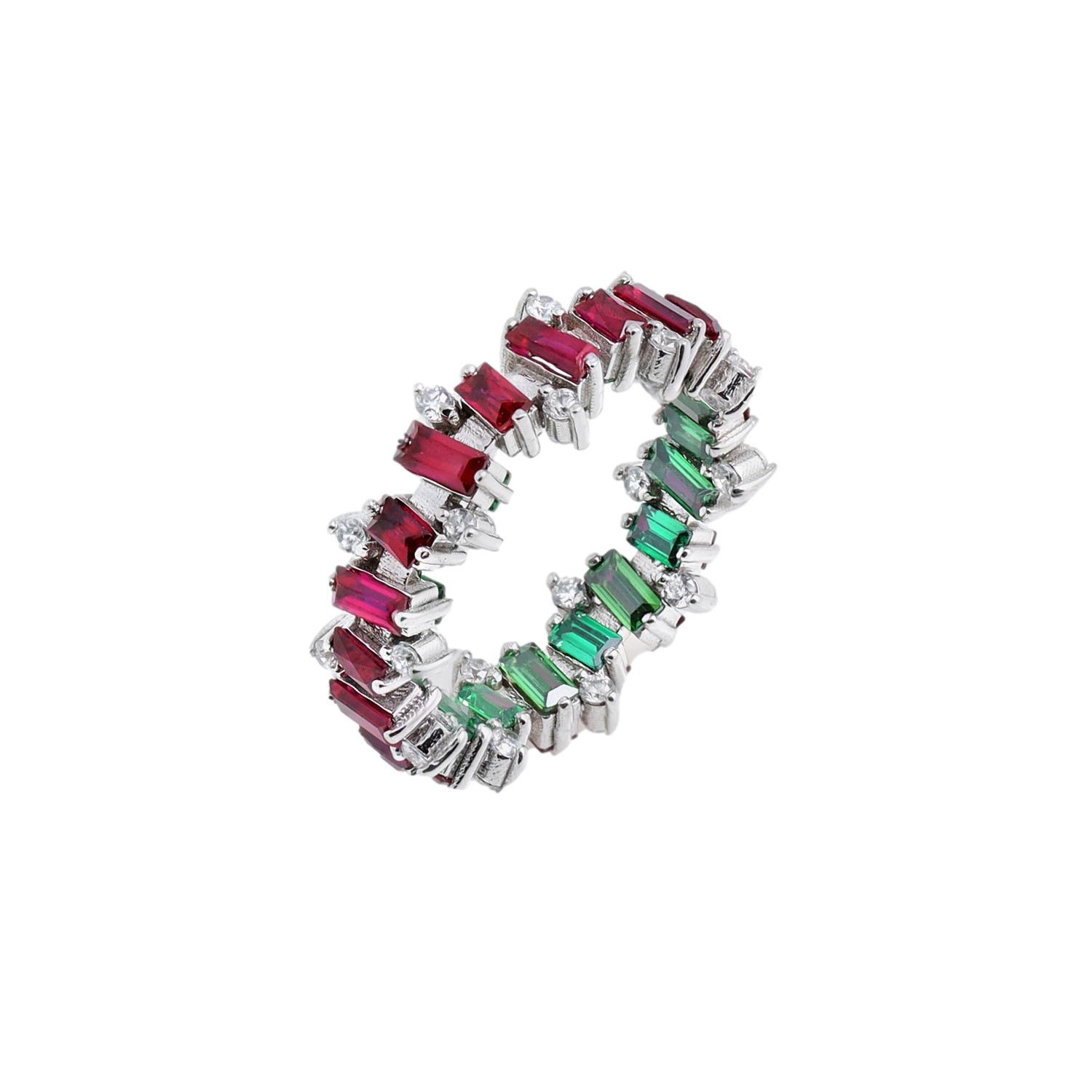 Ruby, Emerald and White Sapphire Jagged Ring