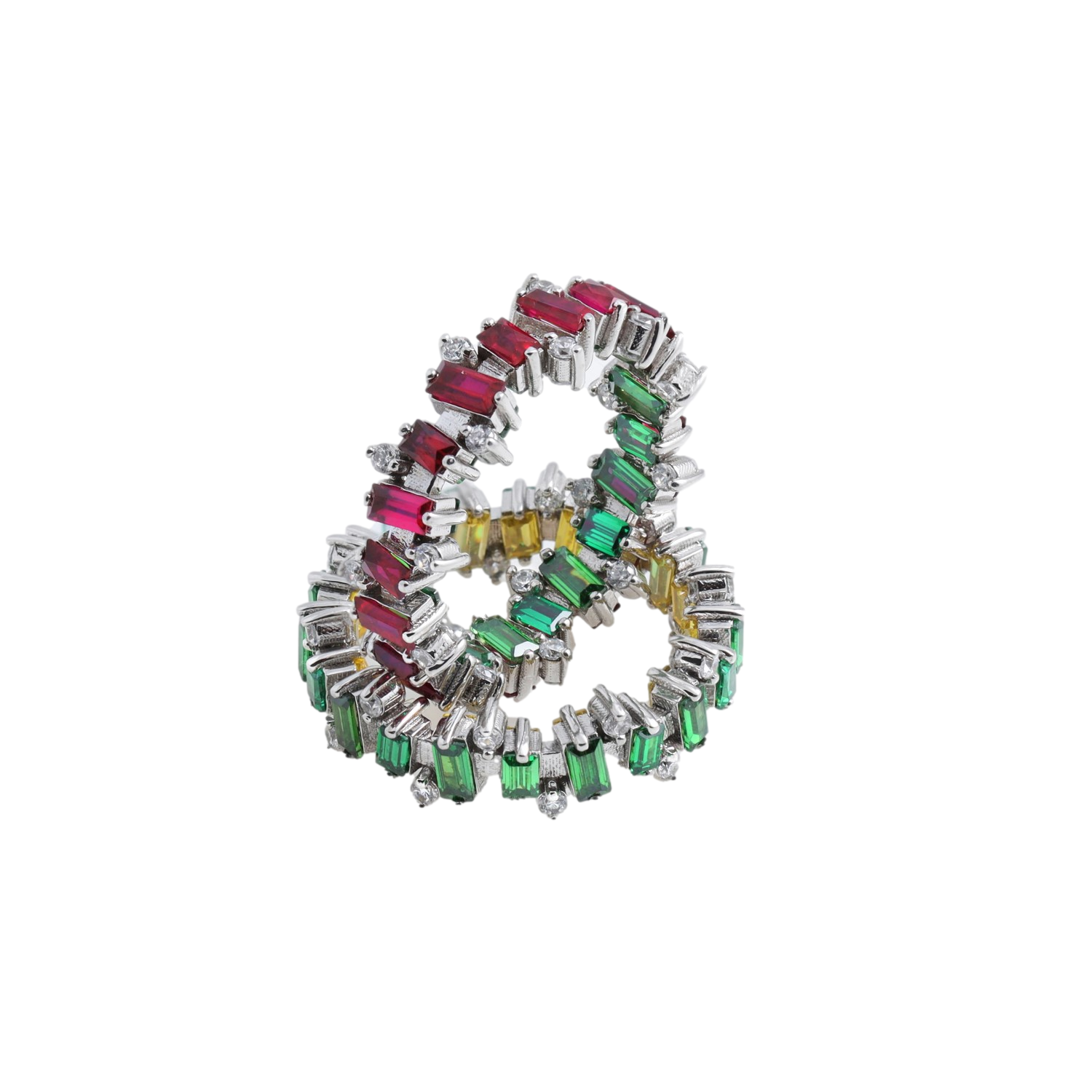 Ruby, Emerald and White Sapphire Jagged Ring