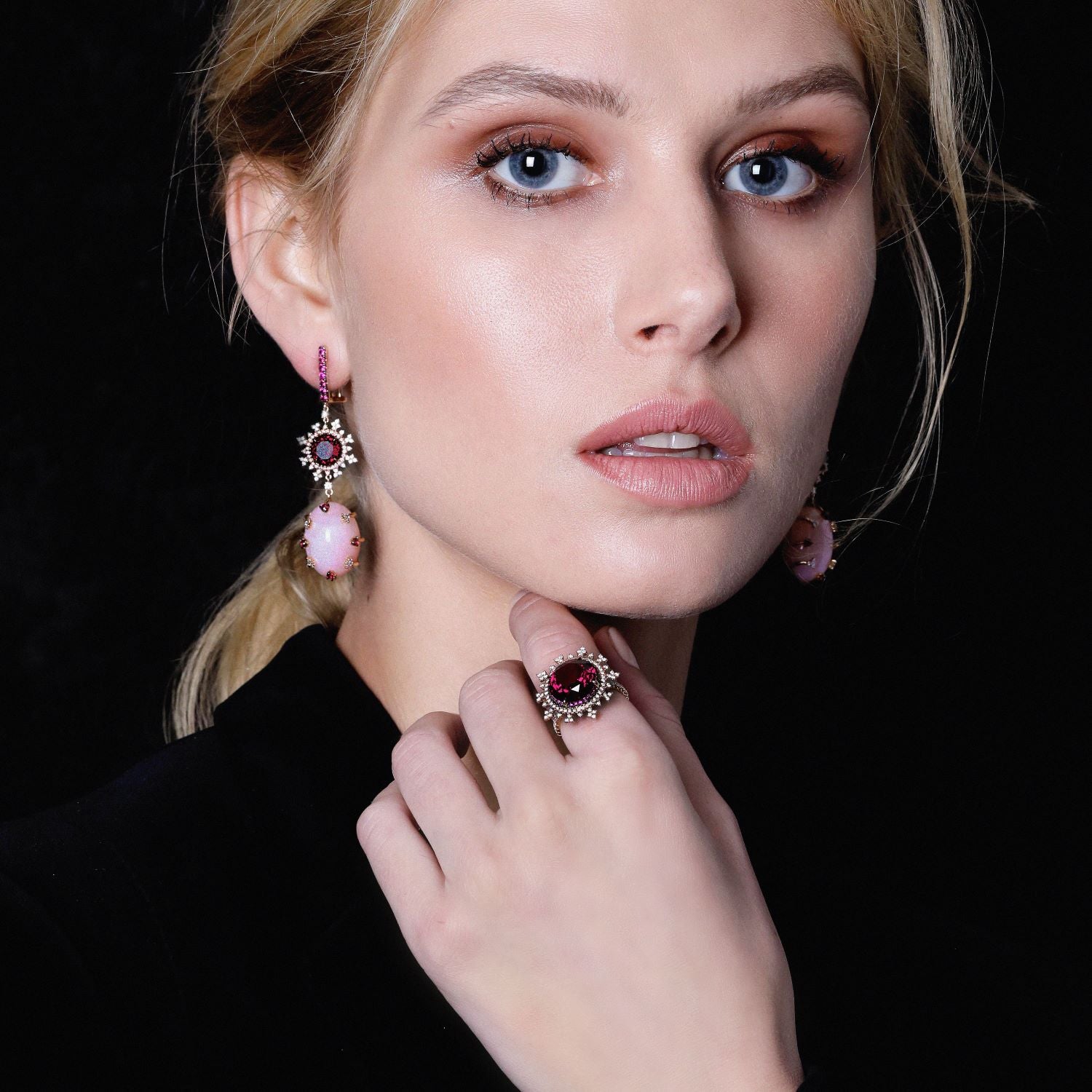 Tsarina Rhodolite and Pink Chalcedony Earrings