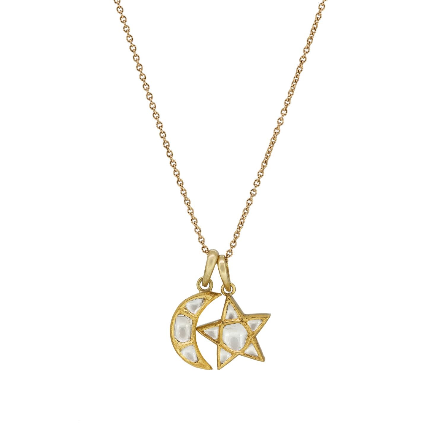 Large Polki Star and Moon Necklace