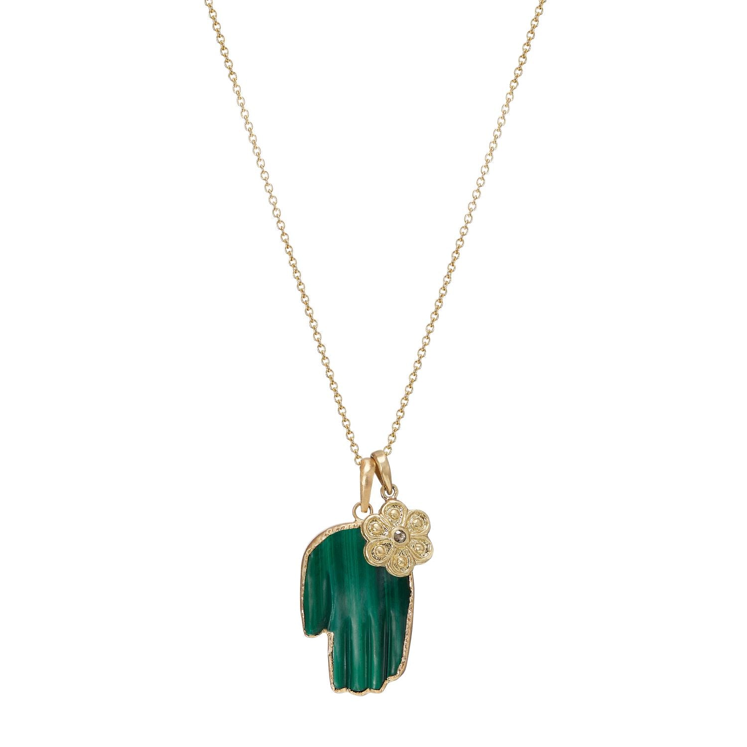 Large Malachite Hand with Marigold Necklace