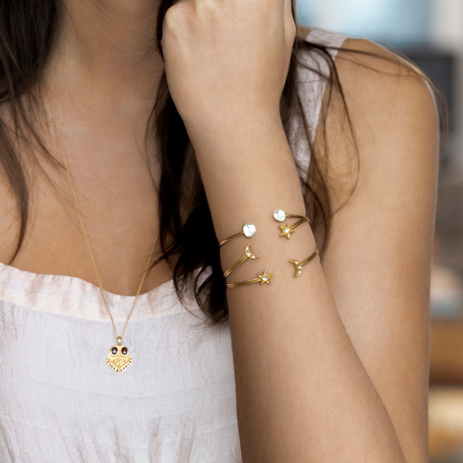 Star and Moon Polki Cuff