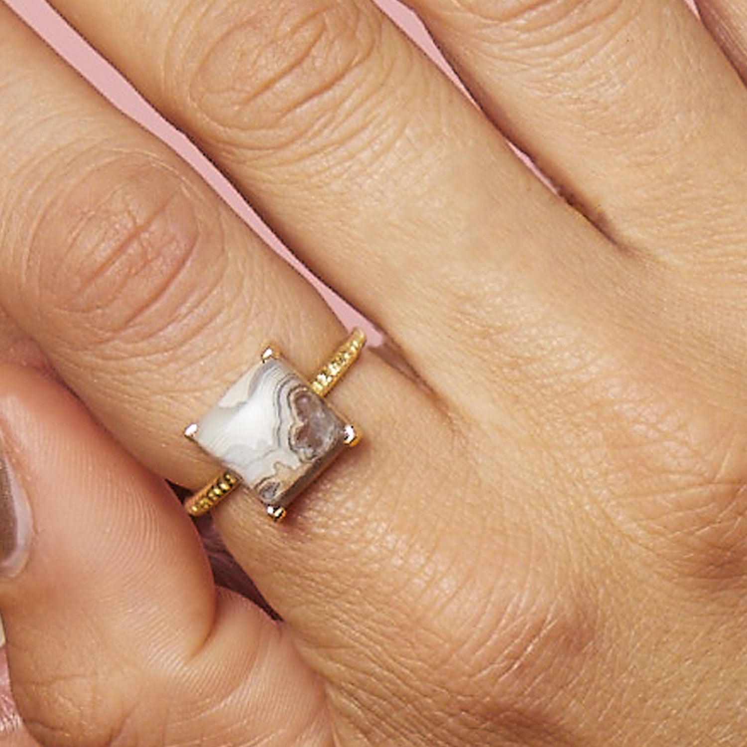 Square Lace Agate Ring