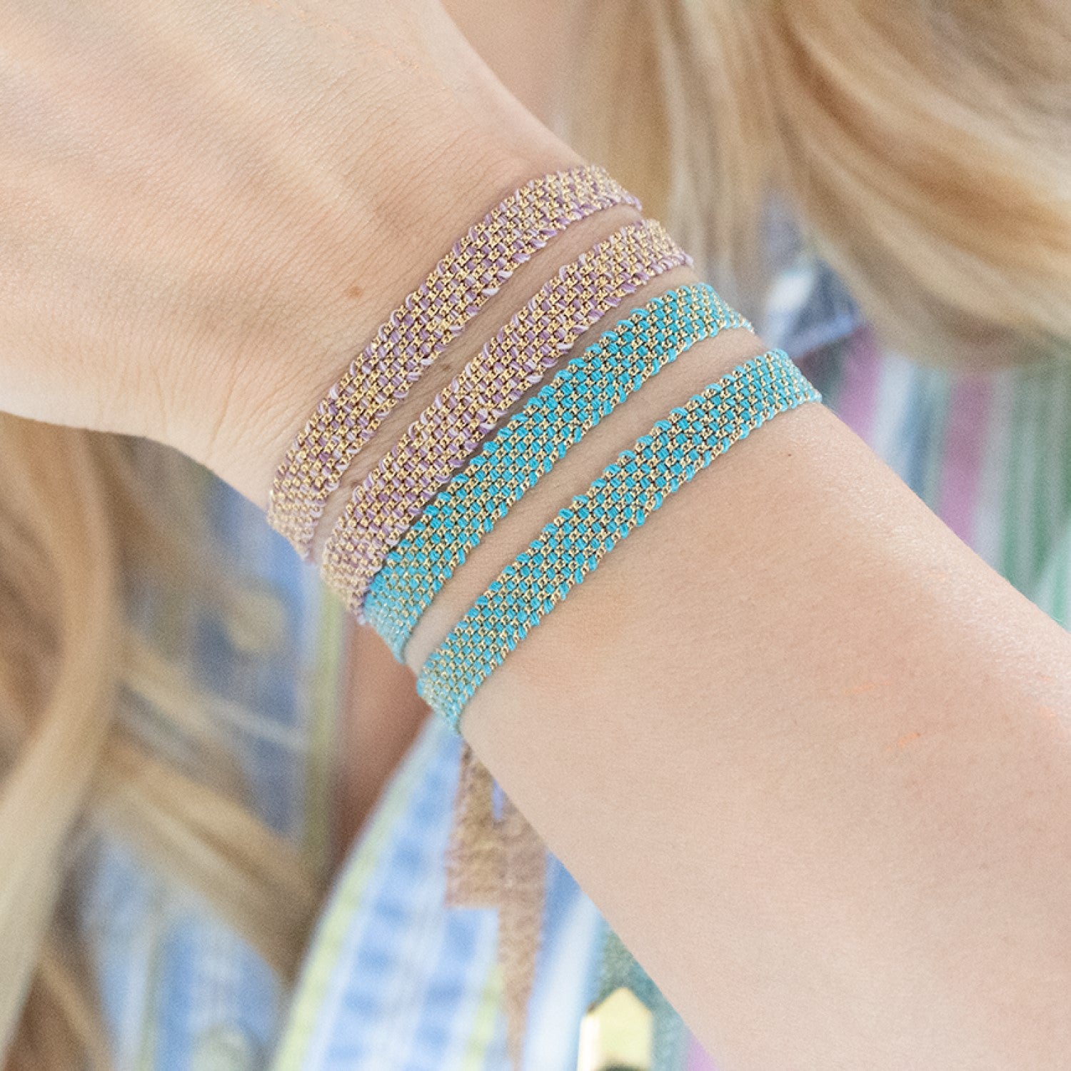 Weaved Wrap Bracelet Gold and Lilac