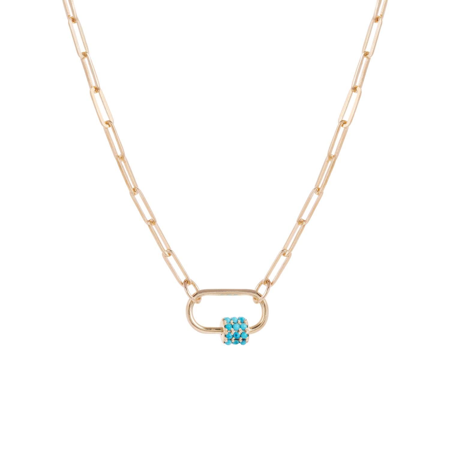 Daphne Gold Paperclip Link Chain Necklace with Turquoise Carabiner