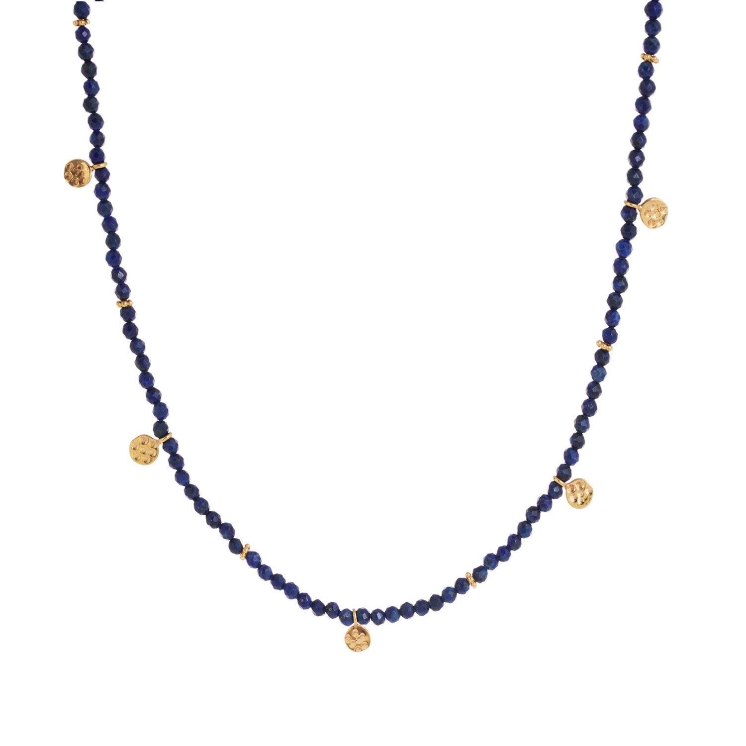 Eva Lapis Lazuli Reversible Necklace with Gold Discs