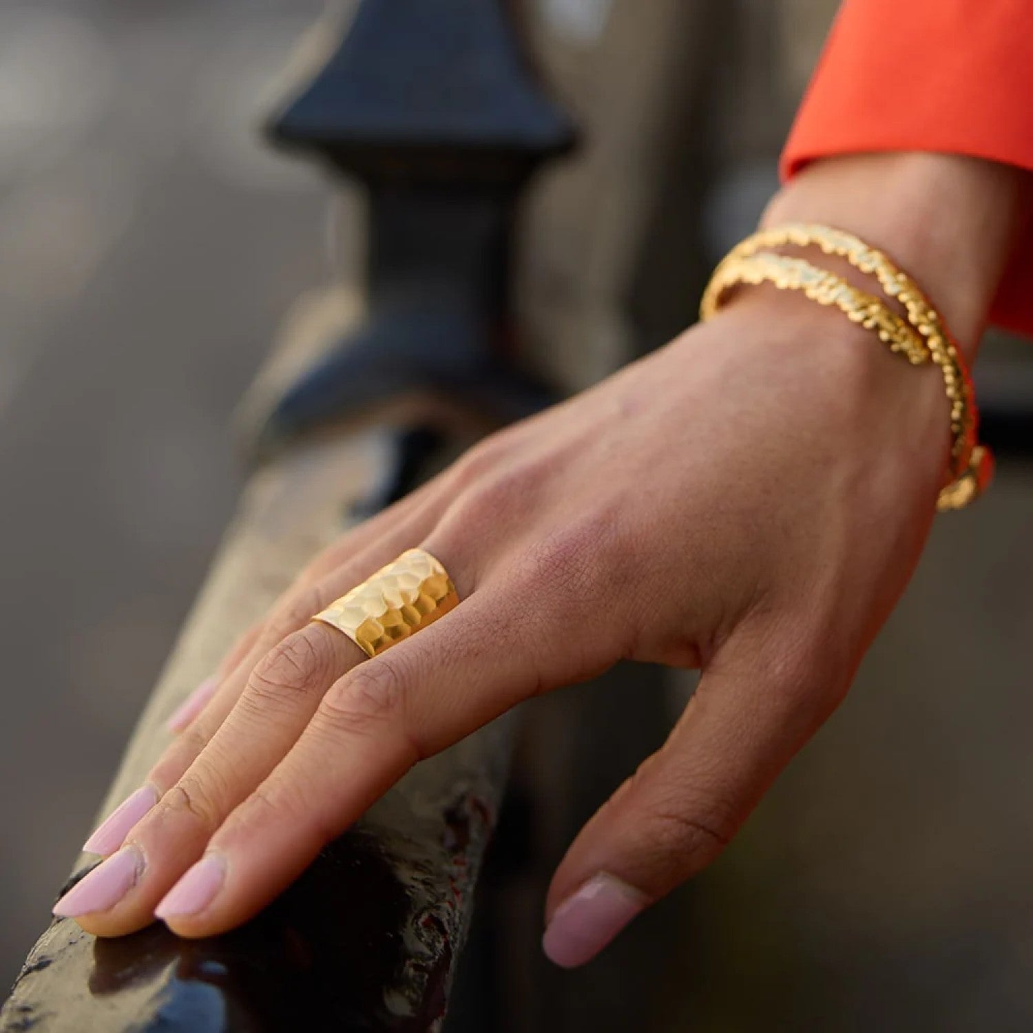 Nudo Gold Long Hammered Ring Amadeus La Maison Couture