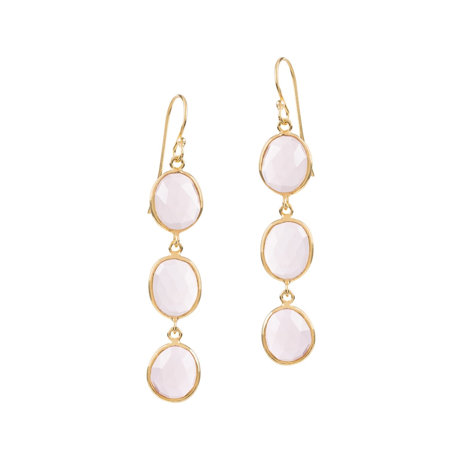 Sophia Triple Pink Quartz Dangle Earrings