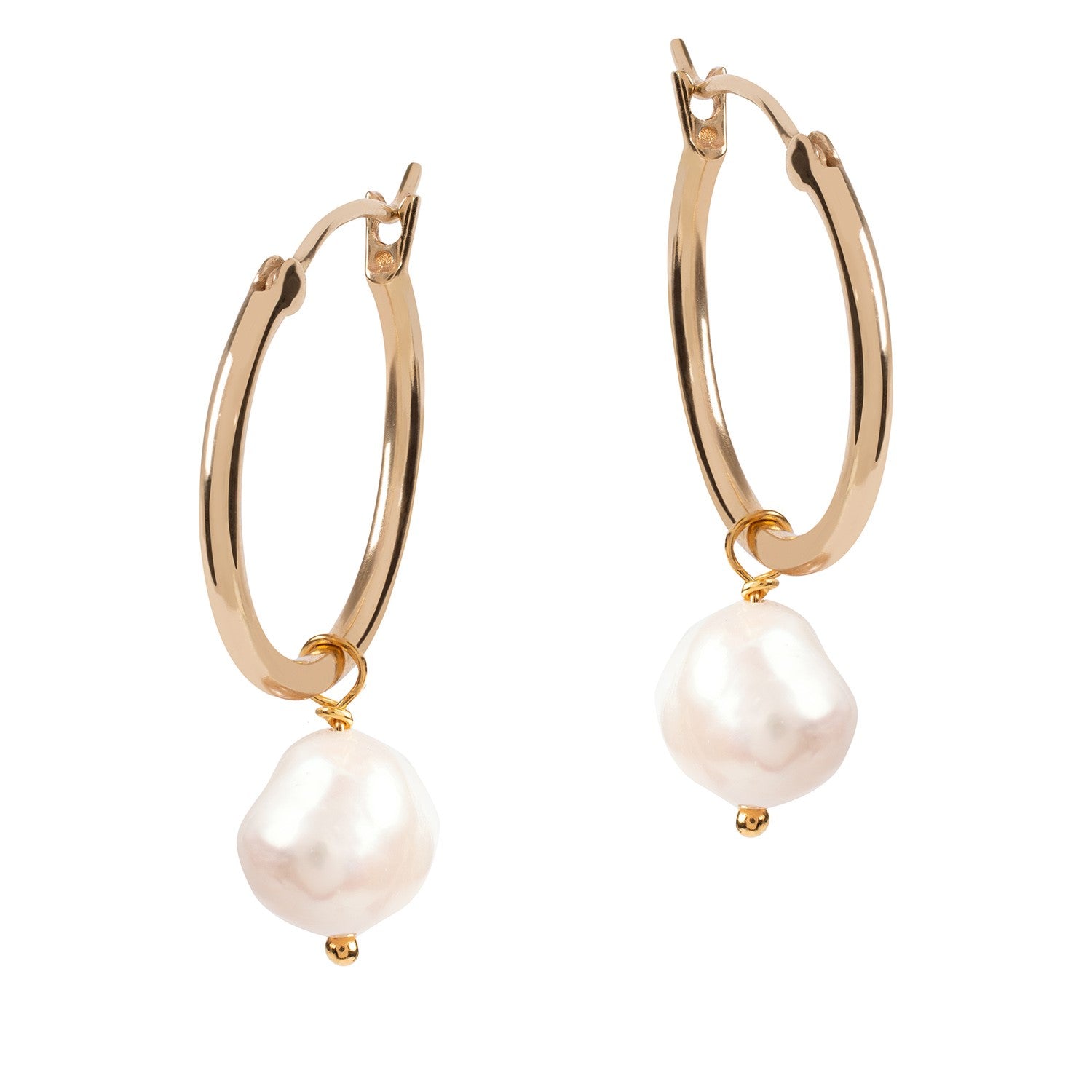 Venus Gold Hoop Earrings with White Pearl Charms