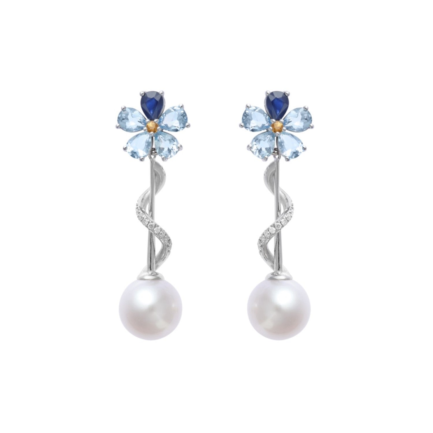 Forget Me Not Aquamarine Diamond Earrings