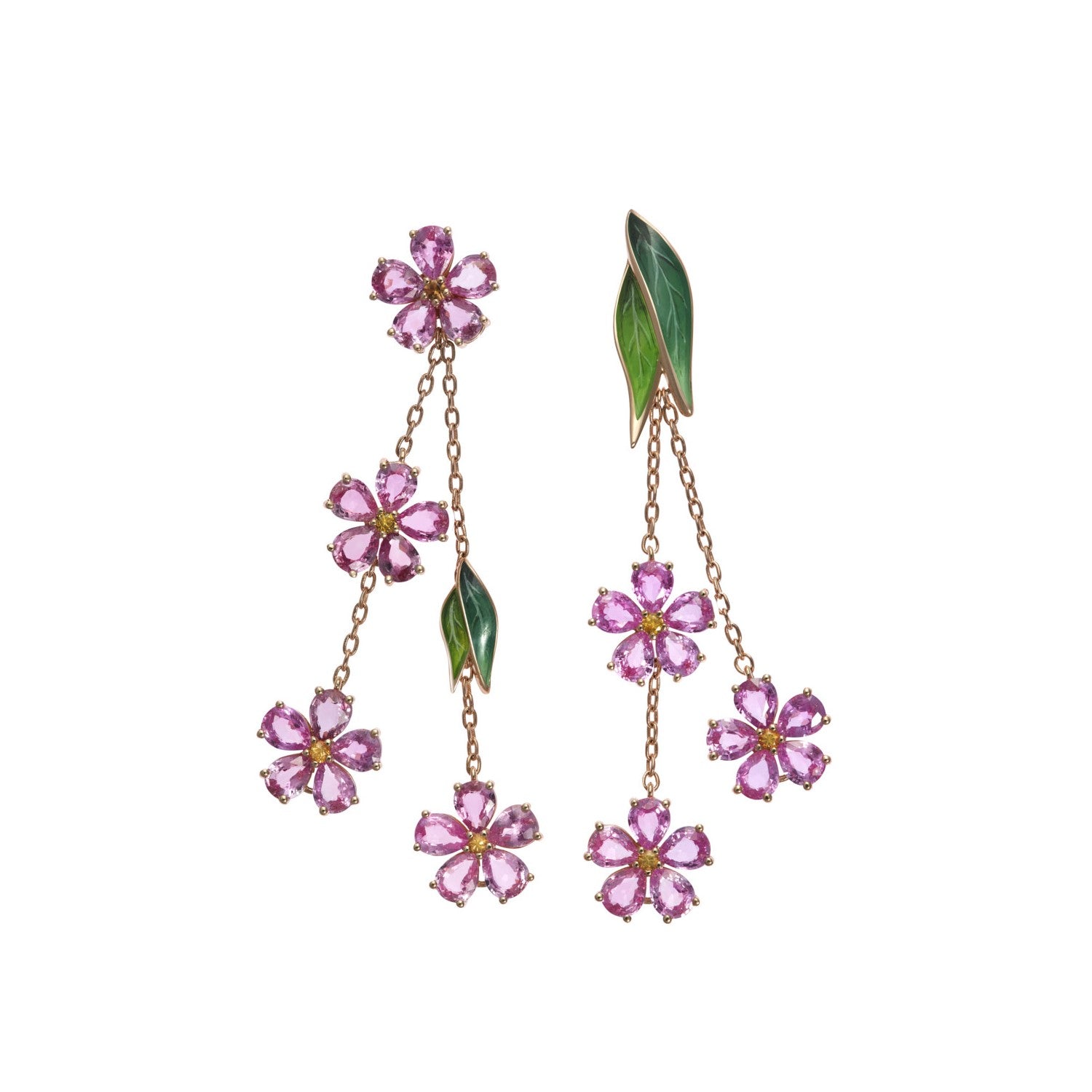 Forget Me Not Pink Sapphire Chain Earrings