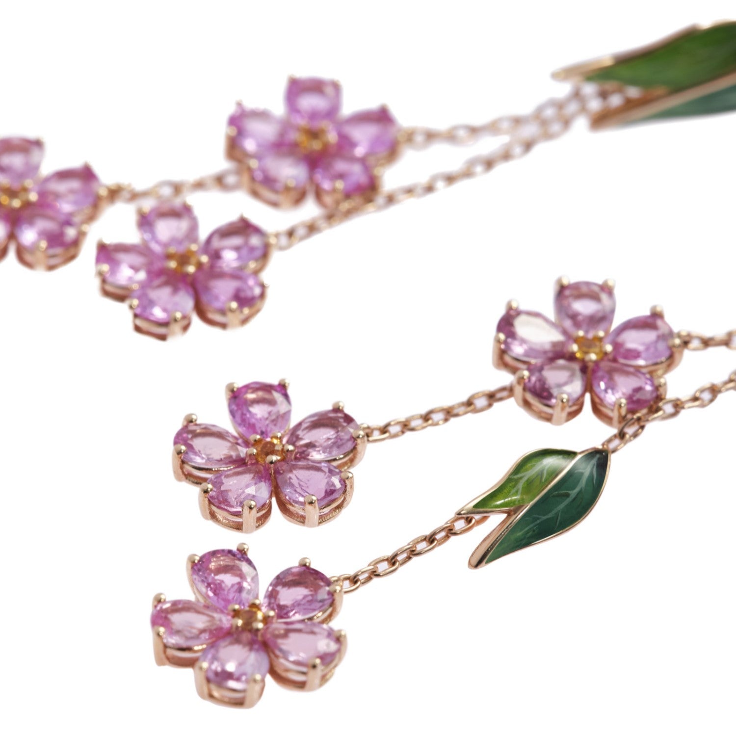 Forget Me Not Pink Sapphire Chain Earrings