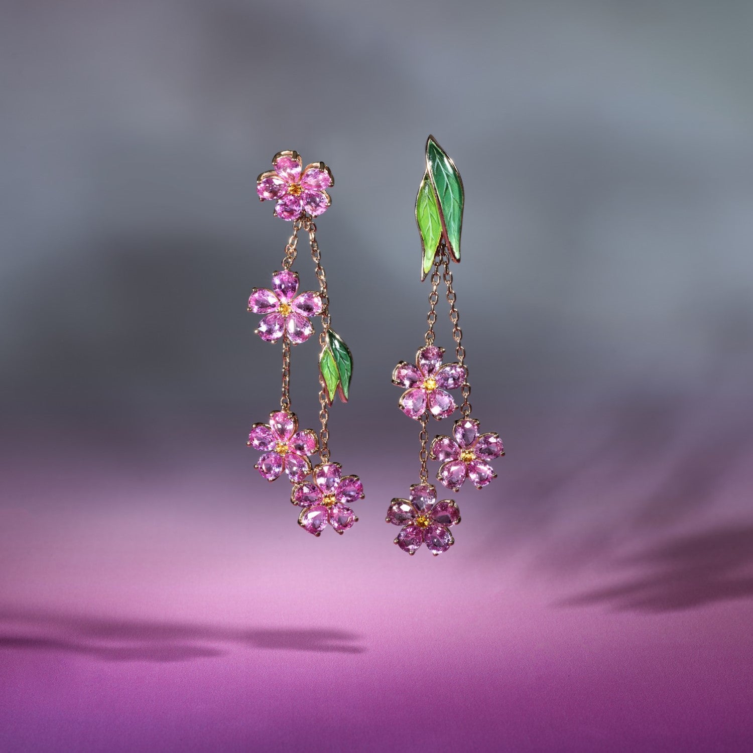 Forget Me Not Pink Sapphire Chain Earrings