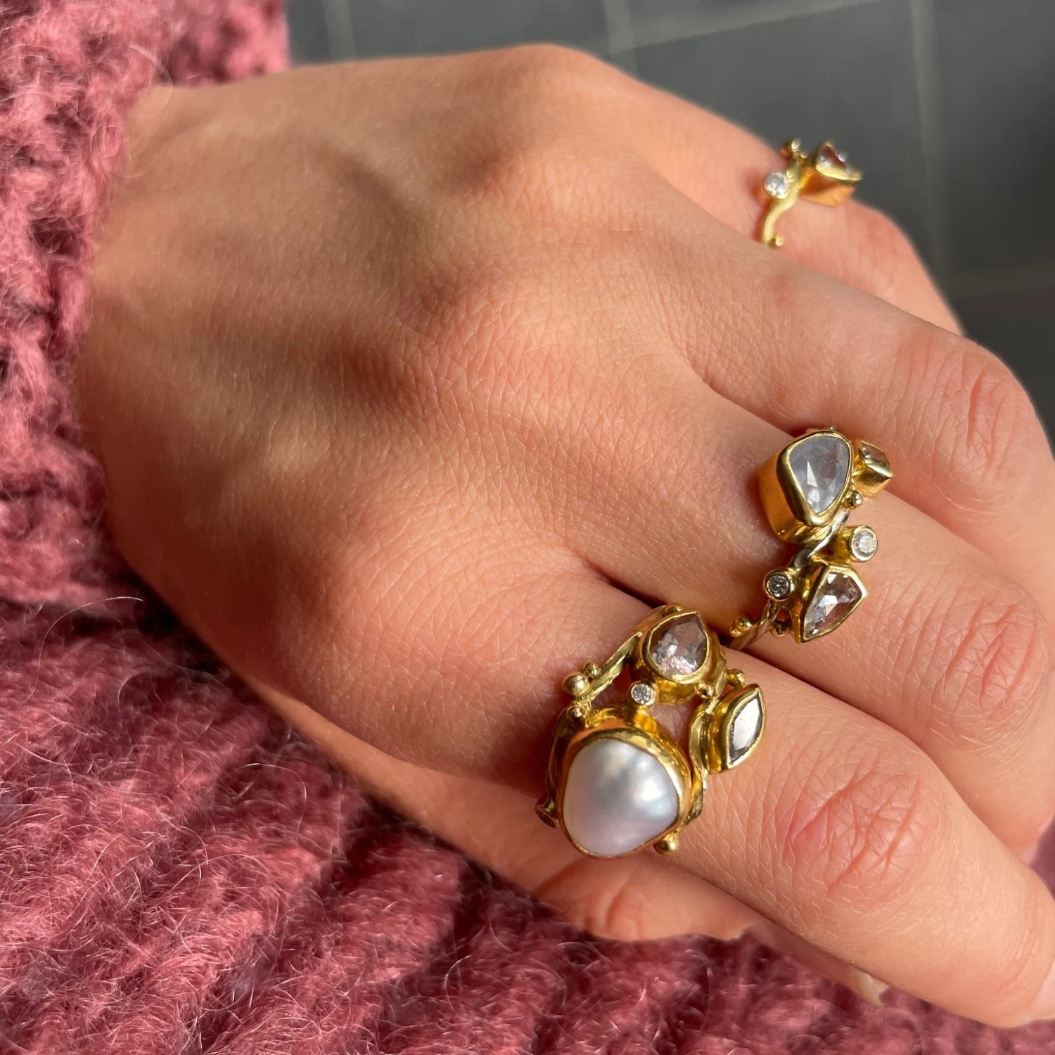 Keshi Pearl Double Seafire Ring Bergsoe Jewellery sustainable hand made jewellery from Copenhagen La Maison Couture