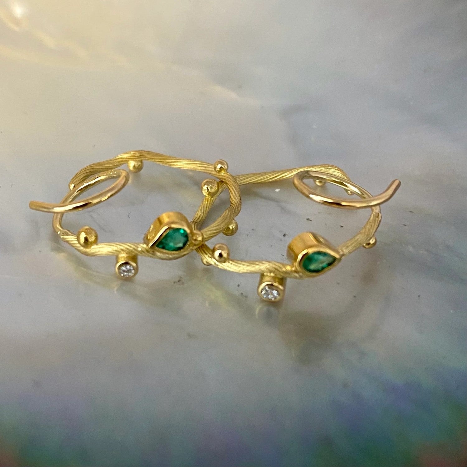 Emerald Tallulah Hoop Earrings Bergsoe Jewellery sustainable hand made jewellery from Copenhagen La Maison Couture