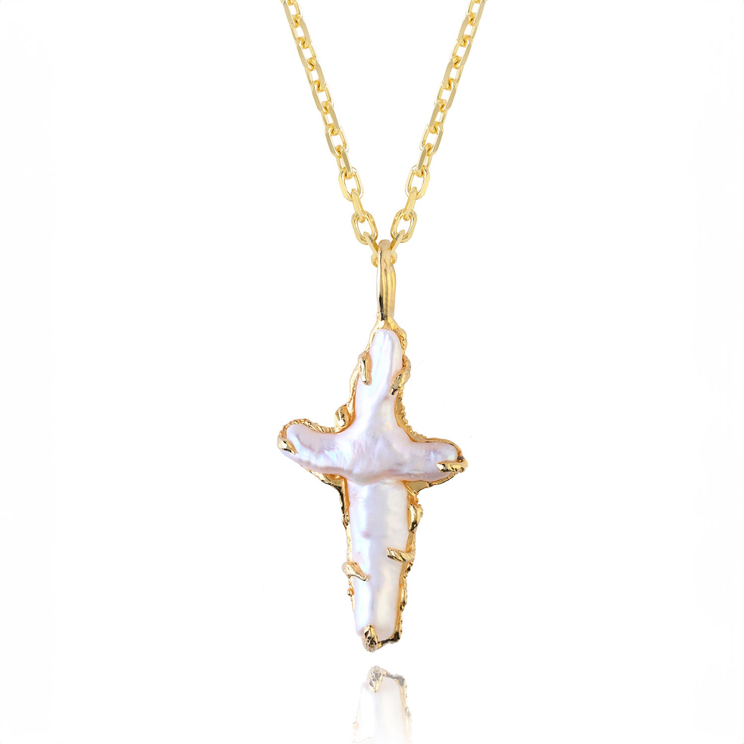 The Tethys Baroque Pearl Cross Necklace Ece London Sustainable Jewellery La Maison Couture