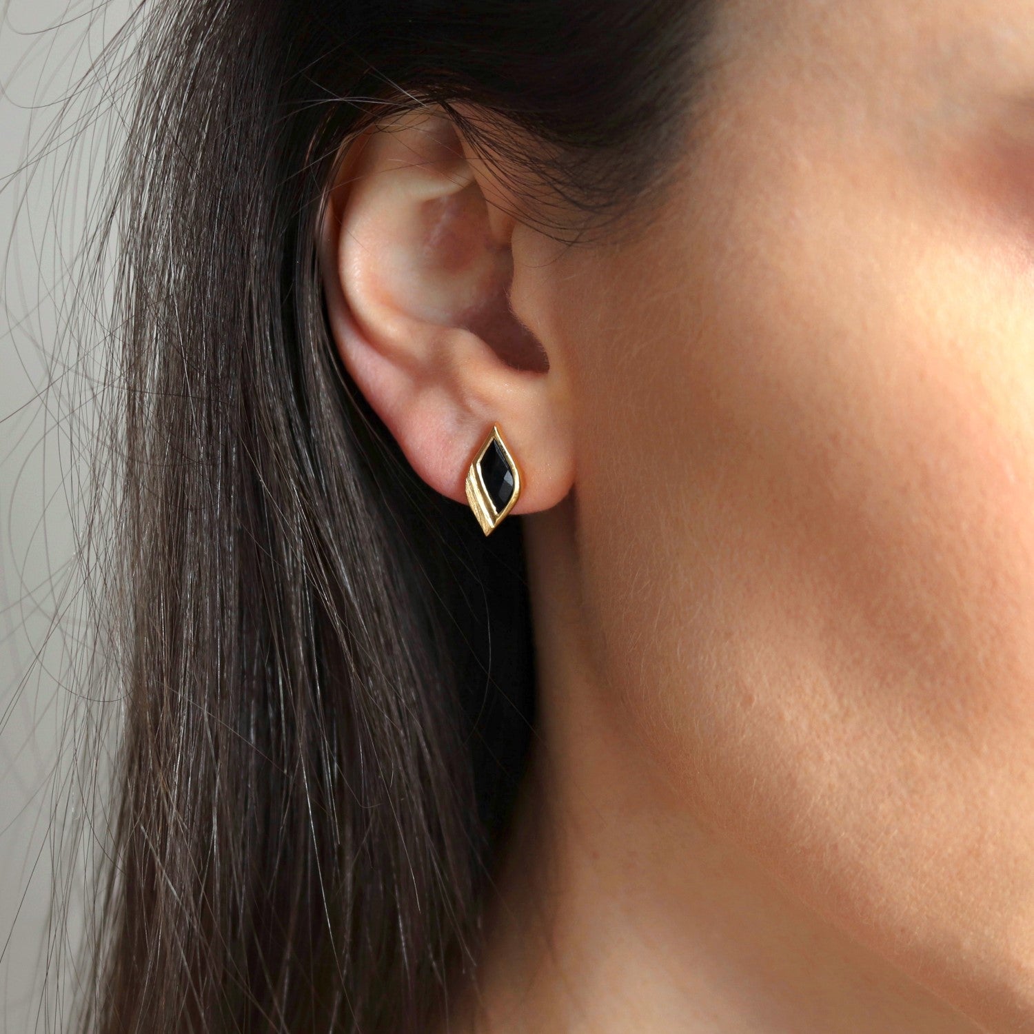 Strength Gold Onyx Stud Earrings