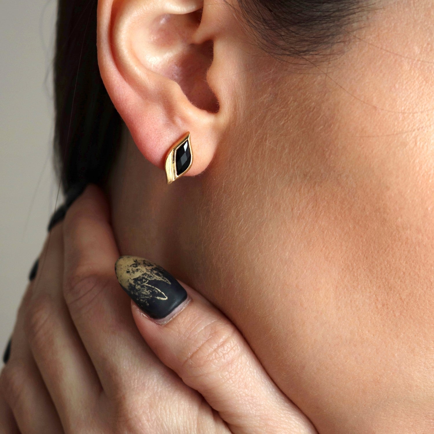 Strength Gold Onyx Stud Earrings