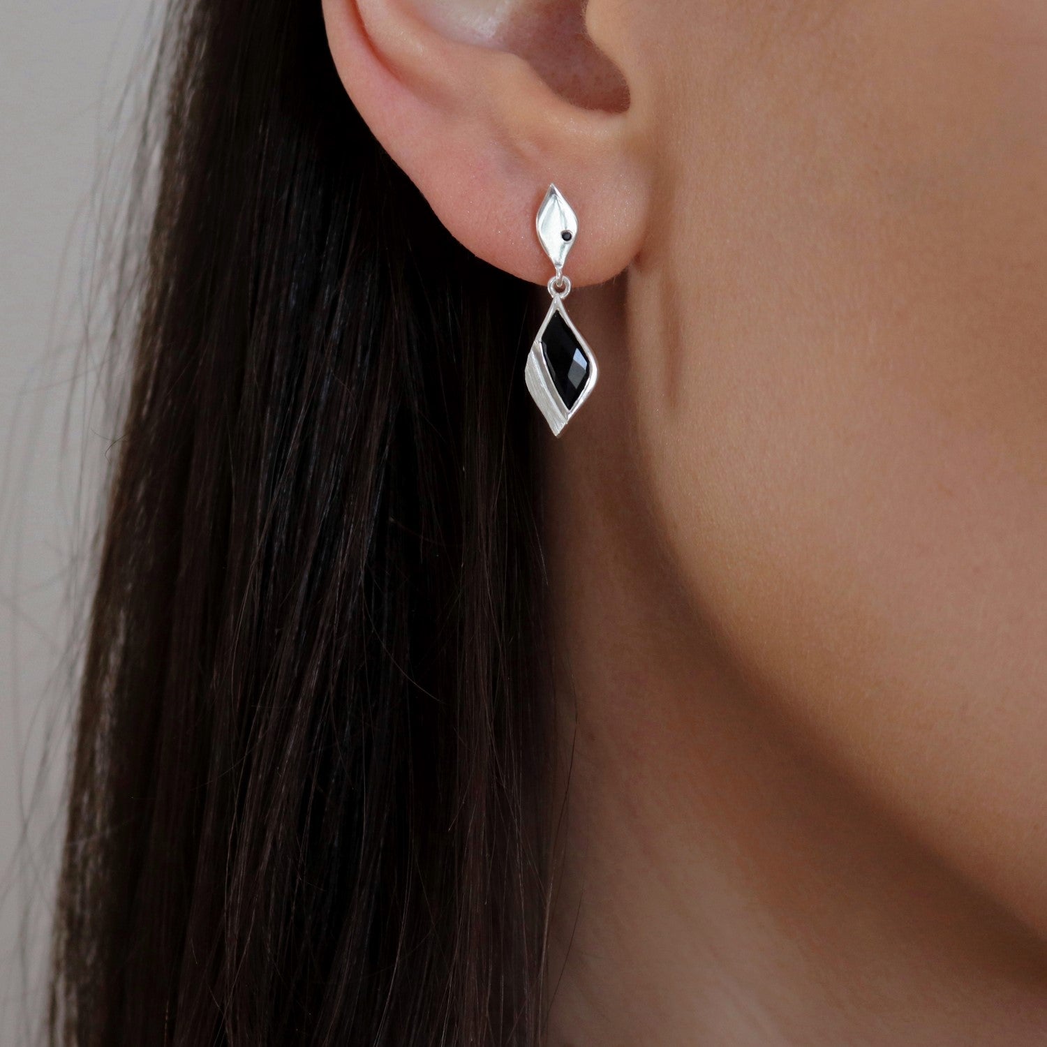 Strength Silver Onyx Drop Earrings