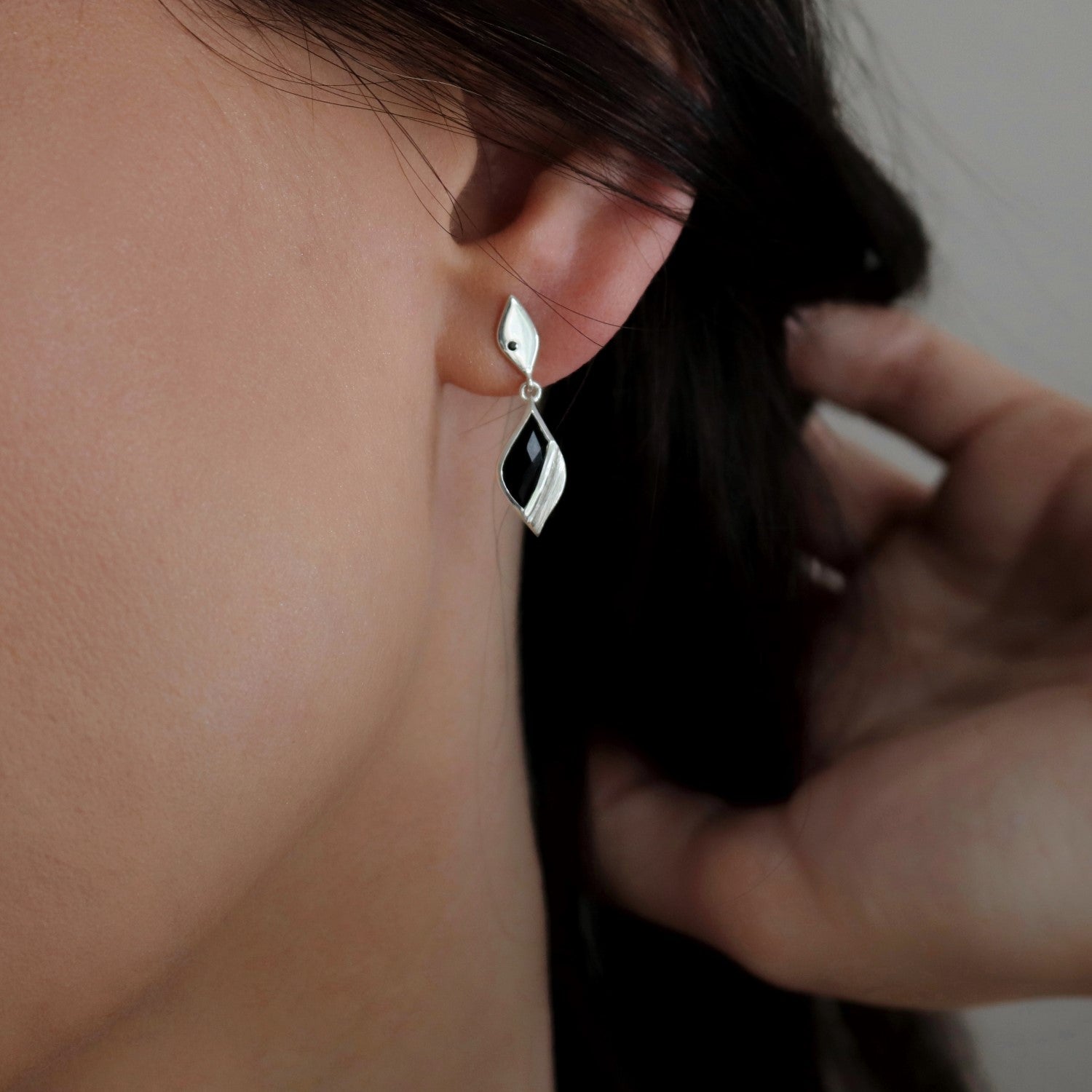 Strength Silver Onyx Drop Earrings