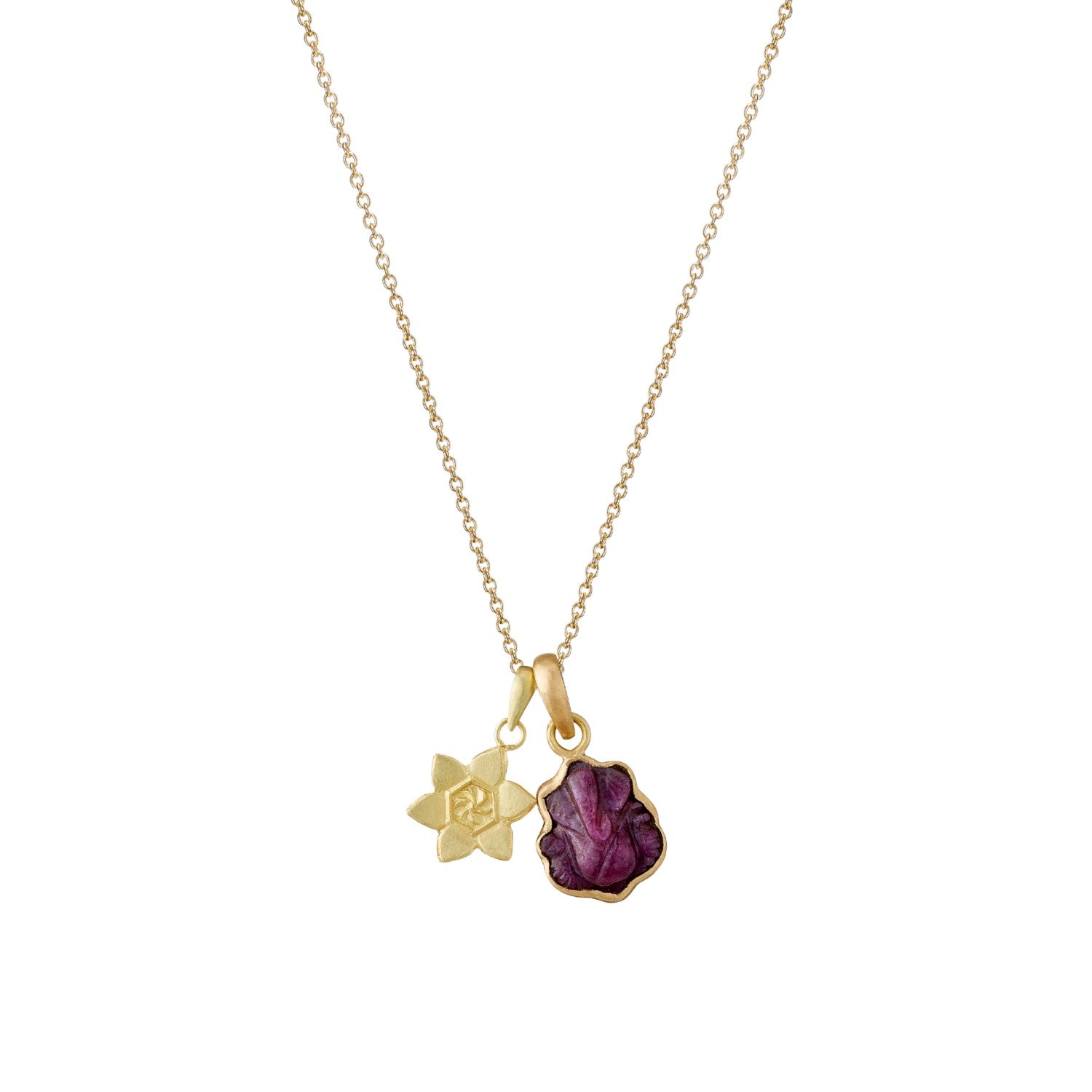 Ruby Ganesh and Lotus Necklace