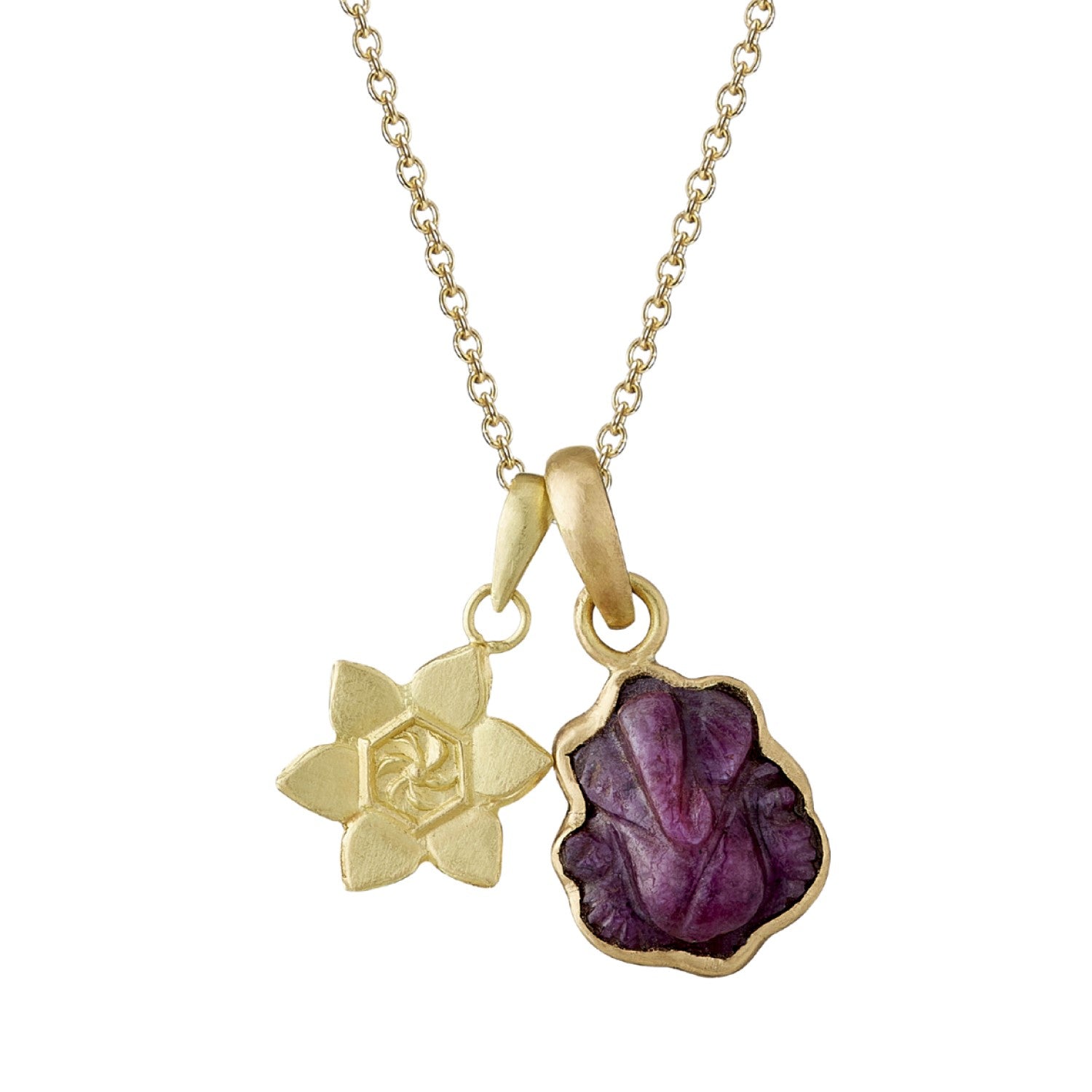 Ruby Ganesh and Lotus Necklace