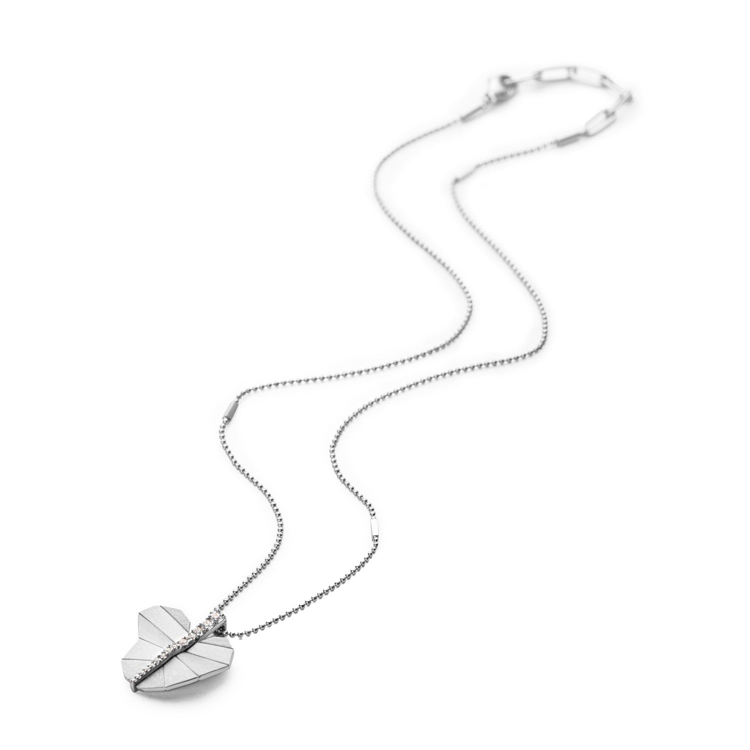 Busia Leaf Necklace - White Gold (Large)