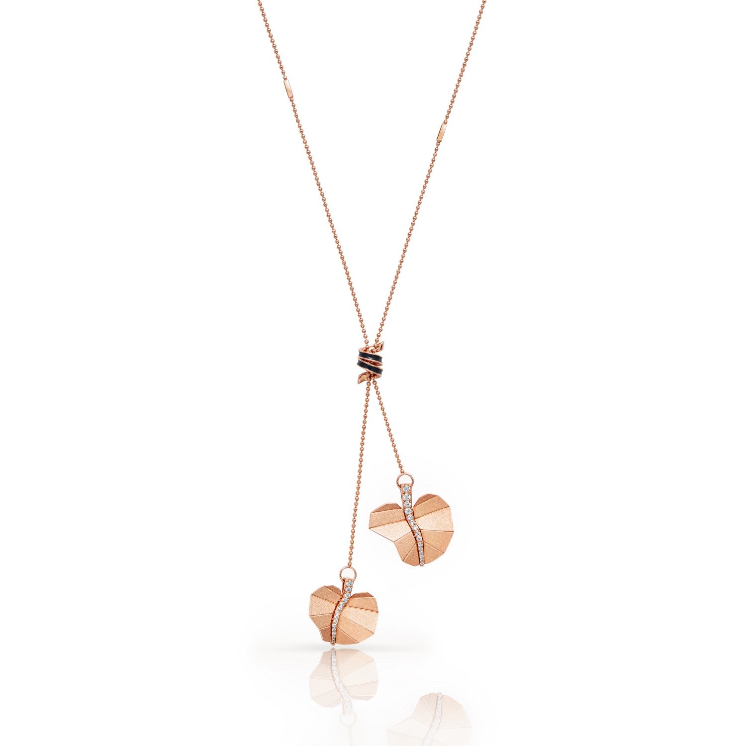 Double Round Busia Leaf Necklace - Rose Gold