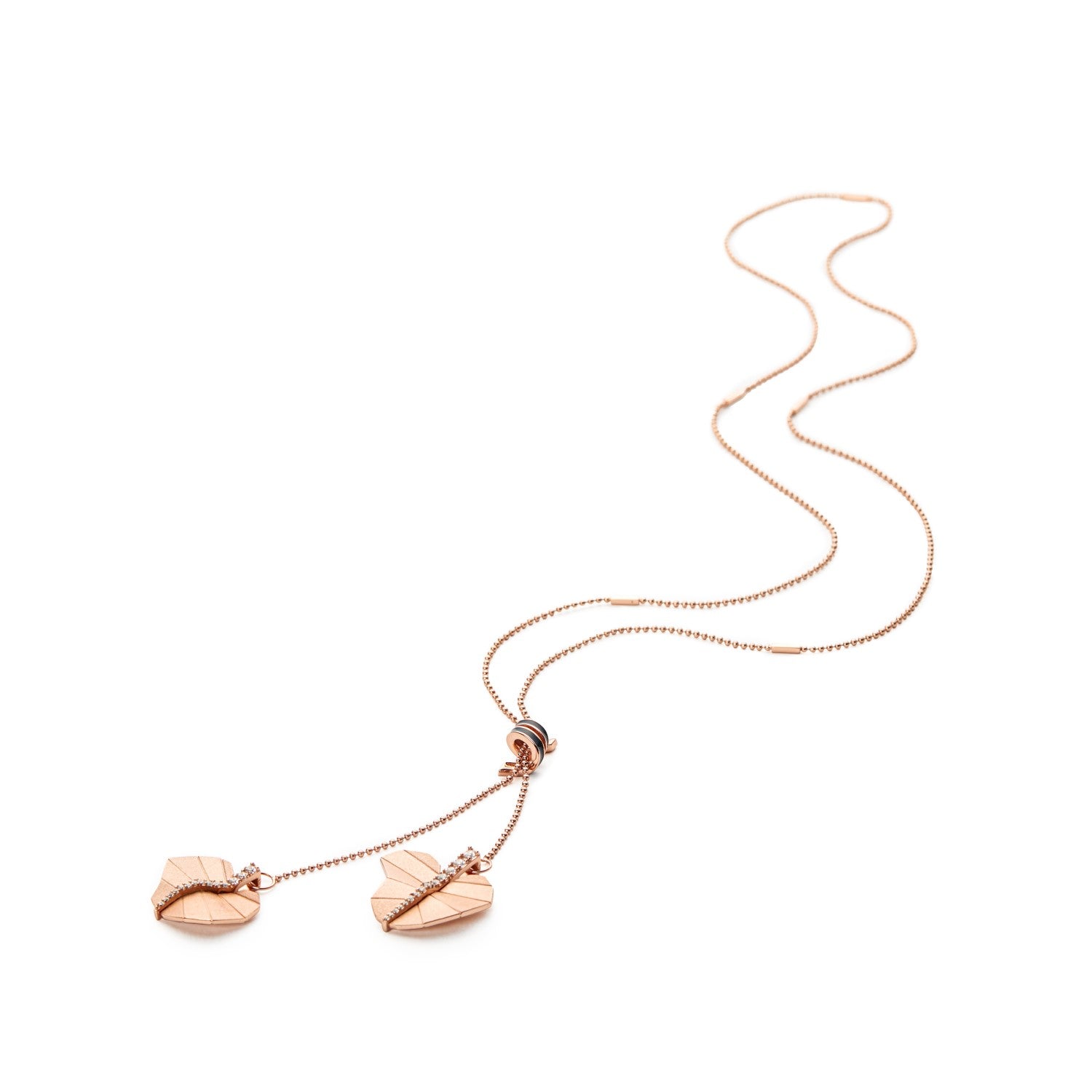 Double Round Busia Leaf Necklace - Rose Gold