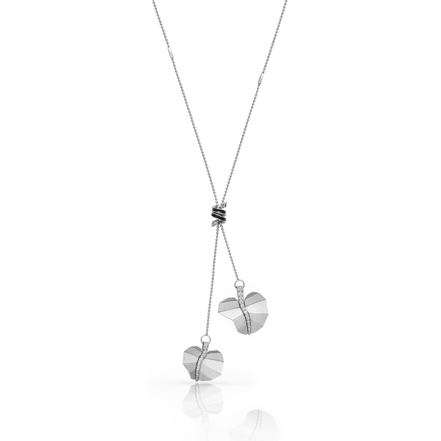 Double Round Busia Leaf Necklace - White Gold